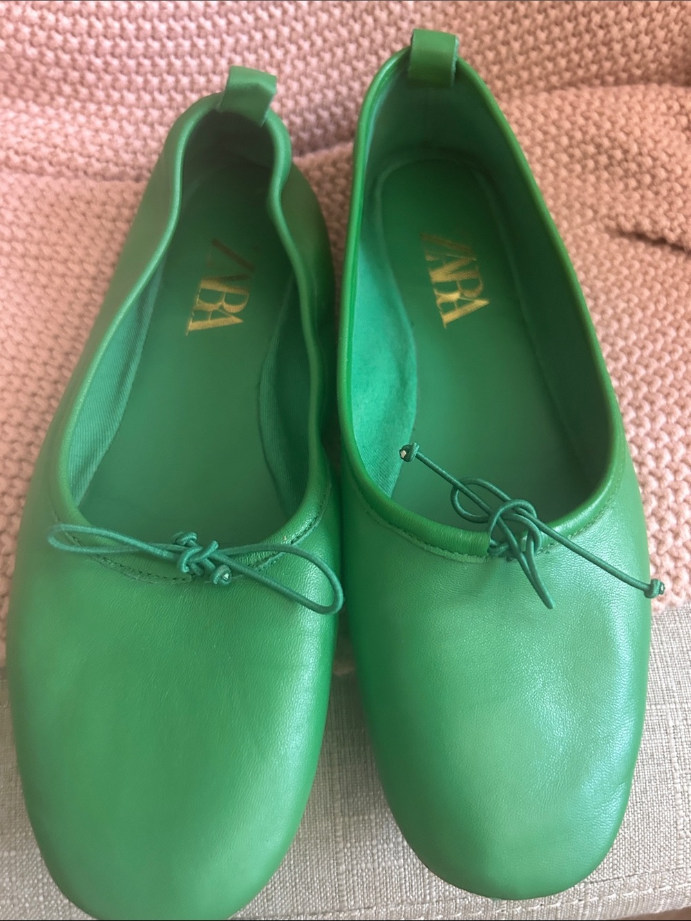 Zara Emerald Green Leather Ballet Flats